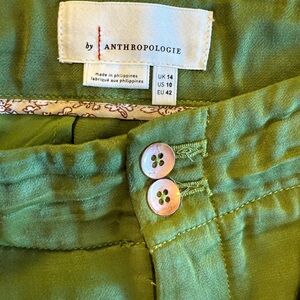 Anthropologie Olive Buttoned Trousers
